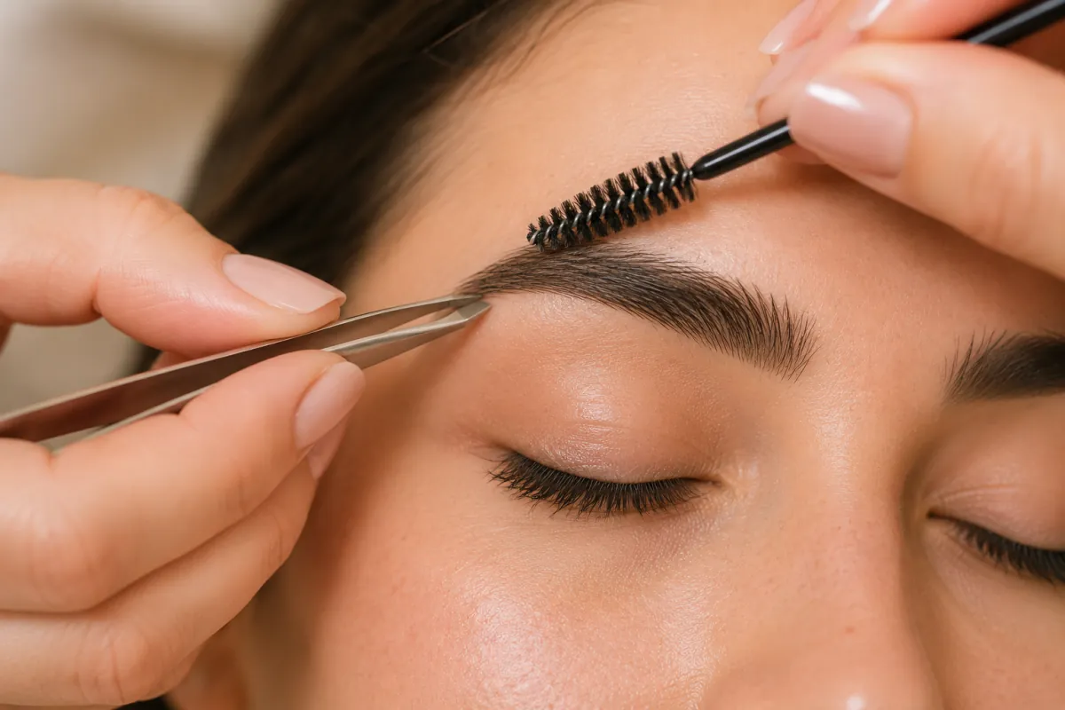 Mise en forme et teinture des sourcils à la pince en institut